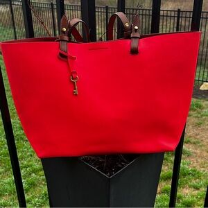 COPY - Fossil Rachel Neon Coral Leather W/ Pouch Tote